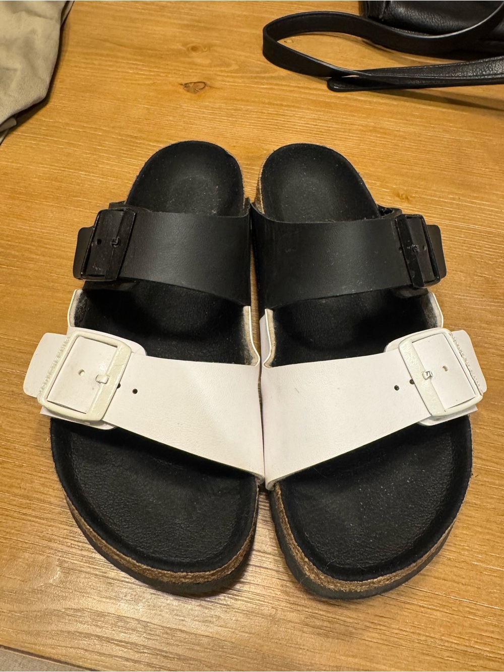 Birkenstock Black and White Two-Tone Adjustable Slide Sandals